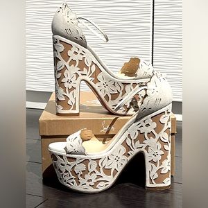 SUMMER ALERT Christian Louboutin Houghton May Leather Suede Wedge Sandals EU39